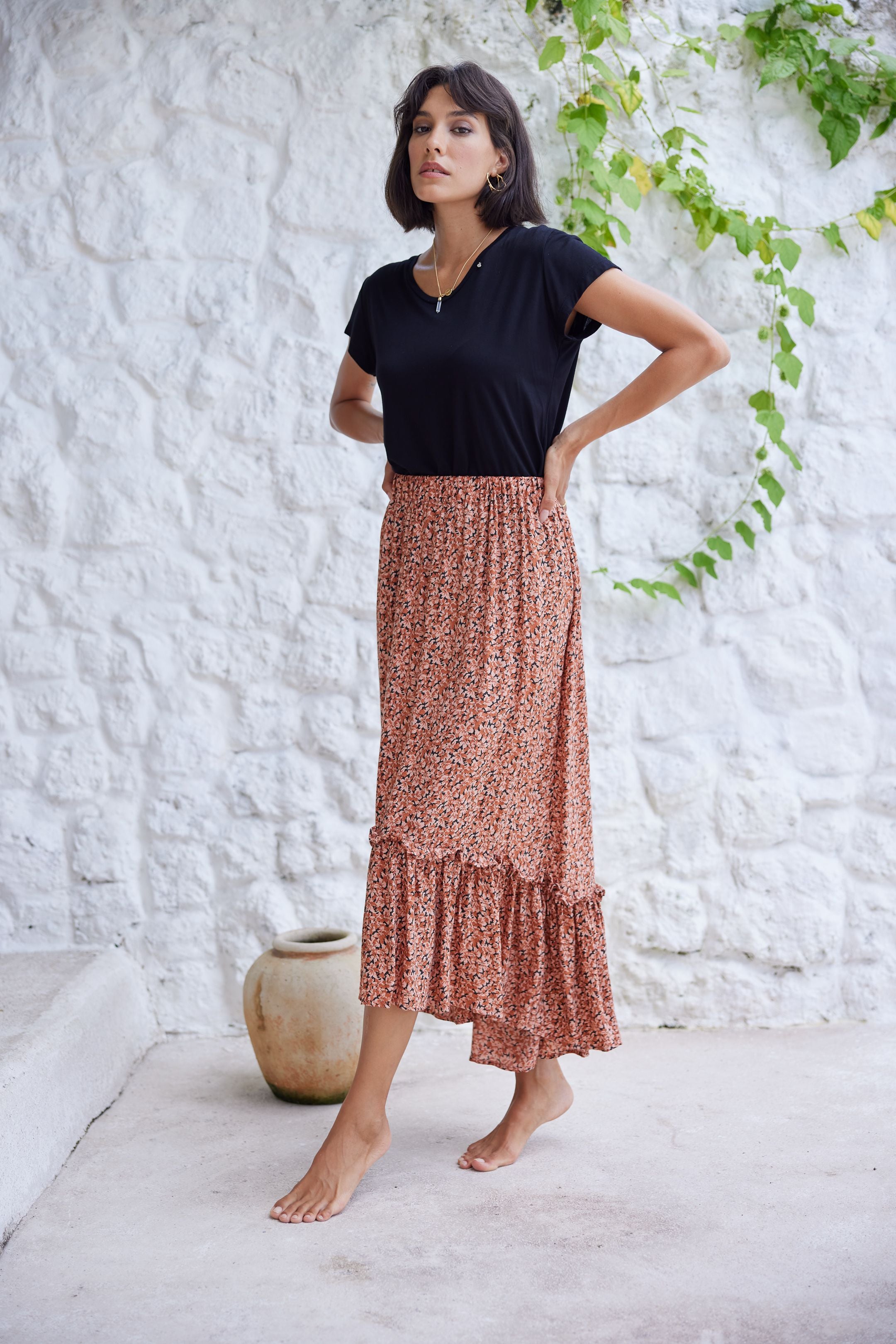 Buddha Wear Chloe Midi Skirt/Fleur