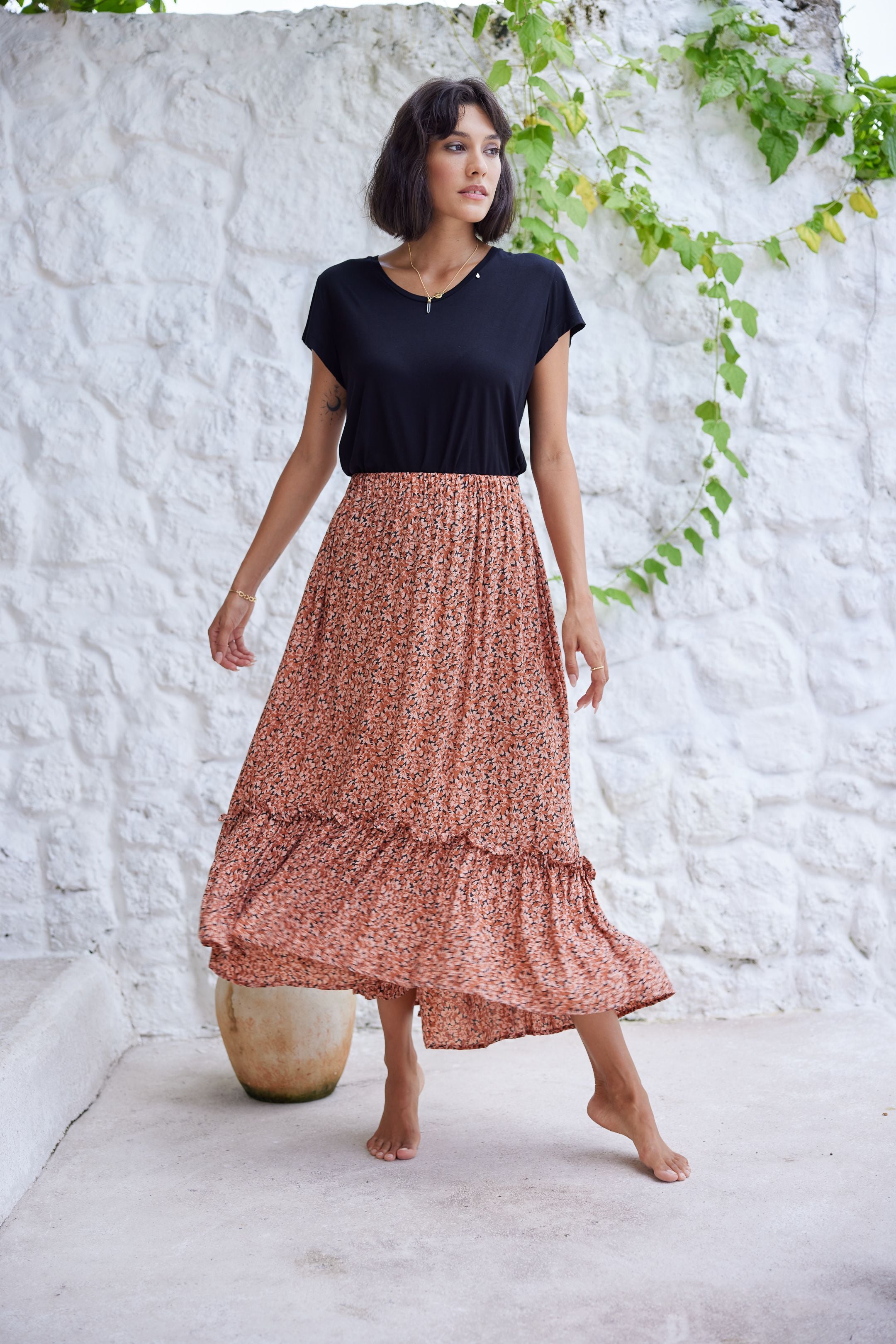 Buddha Wear Chloe Midi Skirt/Fleur