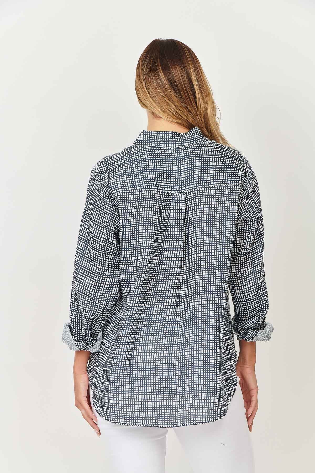 100% linen Enveloppe shirt BACK VIEW MINI MARINE BLACK AND WHITE CHECK style 031 over size boyfriend style loose fitting summer calma spa skin clinic armadale melbourne fashion lifestyle
