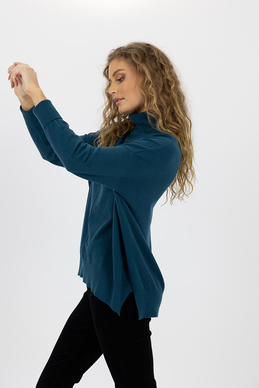 Humidity lifestyle casual clothing melbourne fashion high street Armadale calma spa HW24208 casual long monique sweater ocean blue side view