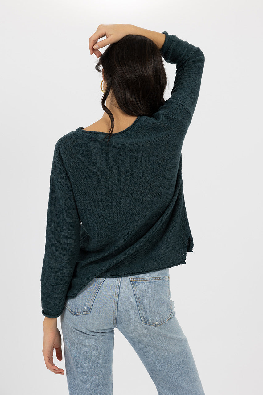 Humidity lifestyle casual clothing spring summer autumn winter range melbourne fashion high street Armadale calma spa HW24502 sofia sweater Atlantic blue back view