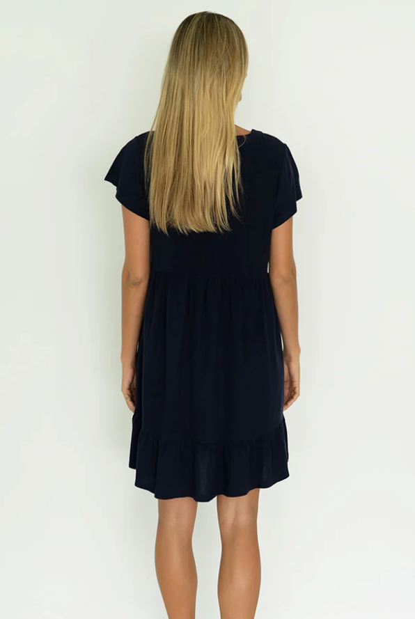 Humidity lifestyle casual clothing spring summer dress melbourne fashion high street Armadale calma spa HS22717 holly dress indgo navy dark blue backview