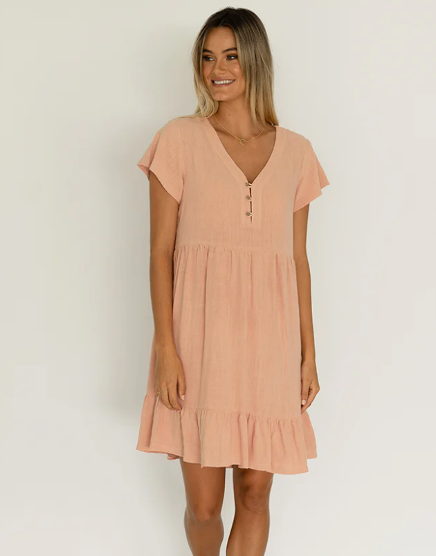 Humidity lifestyle casual clothing spring summer dress melbourne fashion high street Armadale calma spa HS22717 holly dress rose pink front view