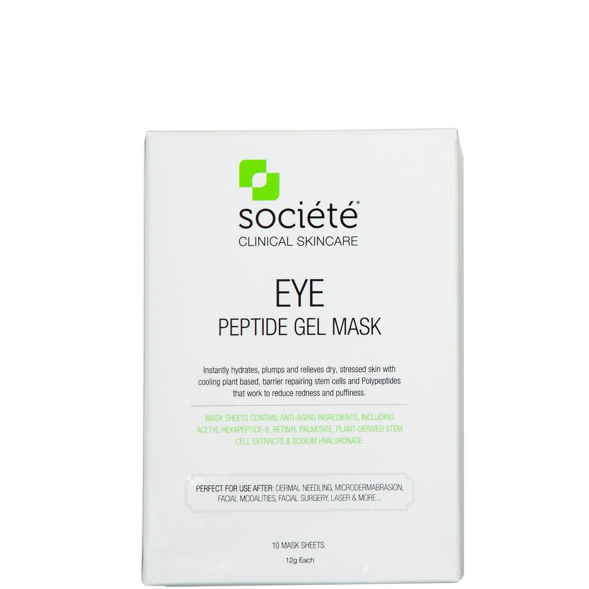 EYE PEPTIDE GEL MASK calma spa and skin clinic armadale societe Plant-based, non-inflammatory, medical grade ingredients formulated to restore and strengthen the skin. Highly stabilized, active ingredients help to support the skin's defense barrier to smooth, protect and repair the skin.