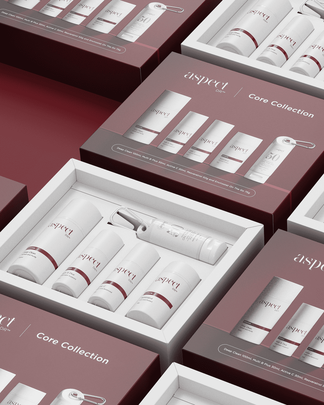Aspect Dr Core Collection Kit healthy skin anti aging youthful glow retinol vitamin b deep clean active c resveratol envirostat spf 50+ hydration fine line wrinkles value kit