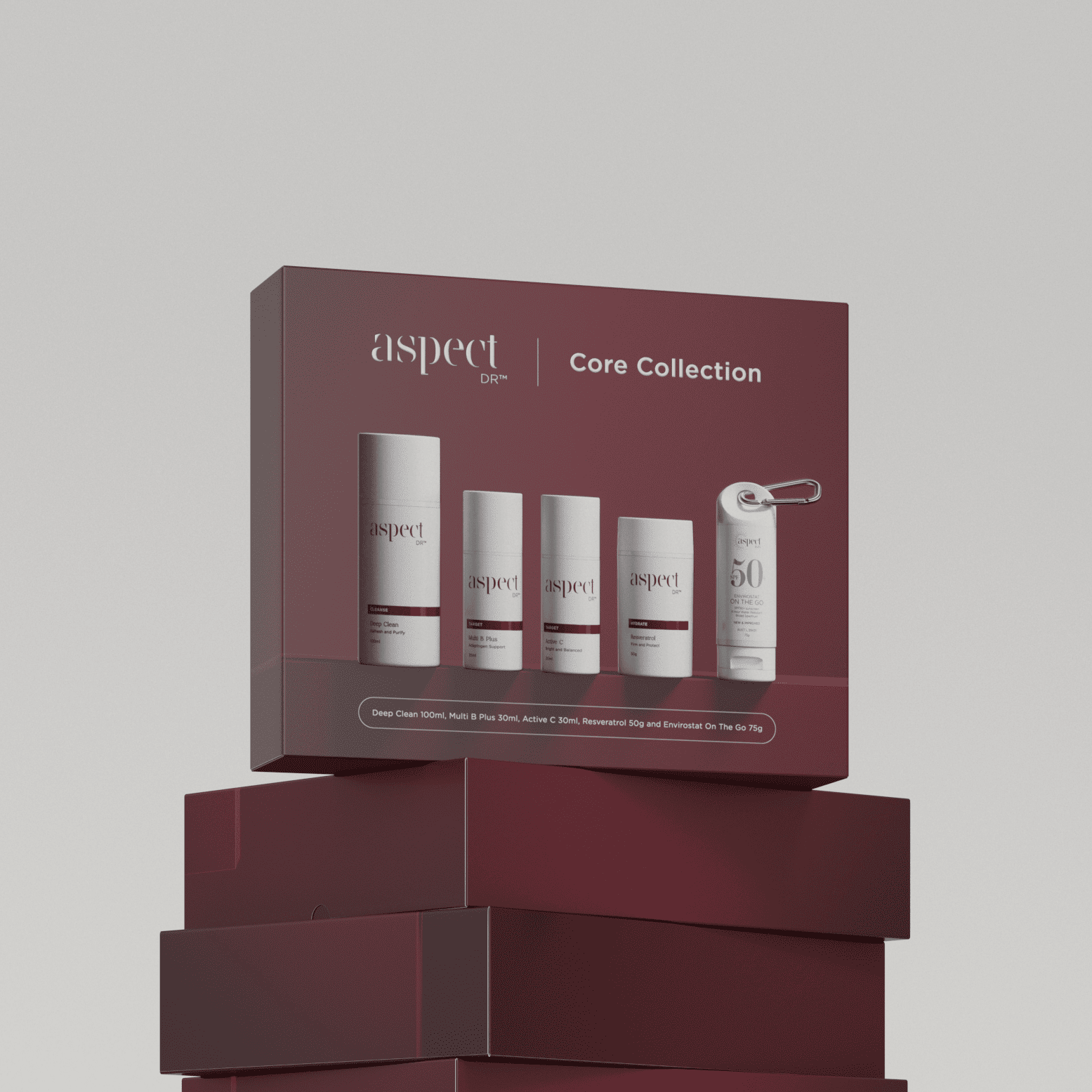 Aspect Dr Core Collection Kit healthy skin anti aging youthful glow retinol vitamin b deep clean active c resveratol envirostat spf 50+ hydration fine line wrinkles discount kit core collection christmas pack