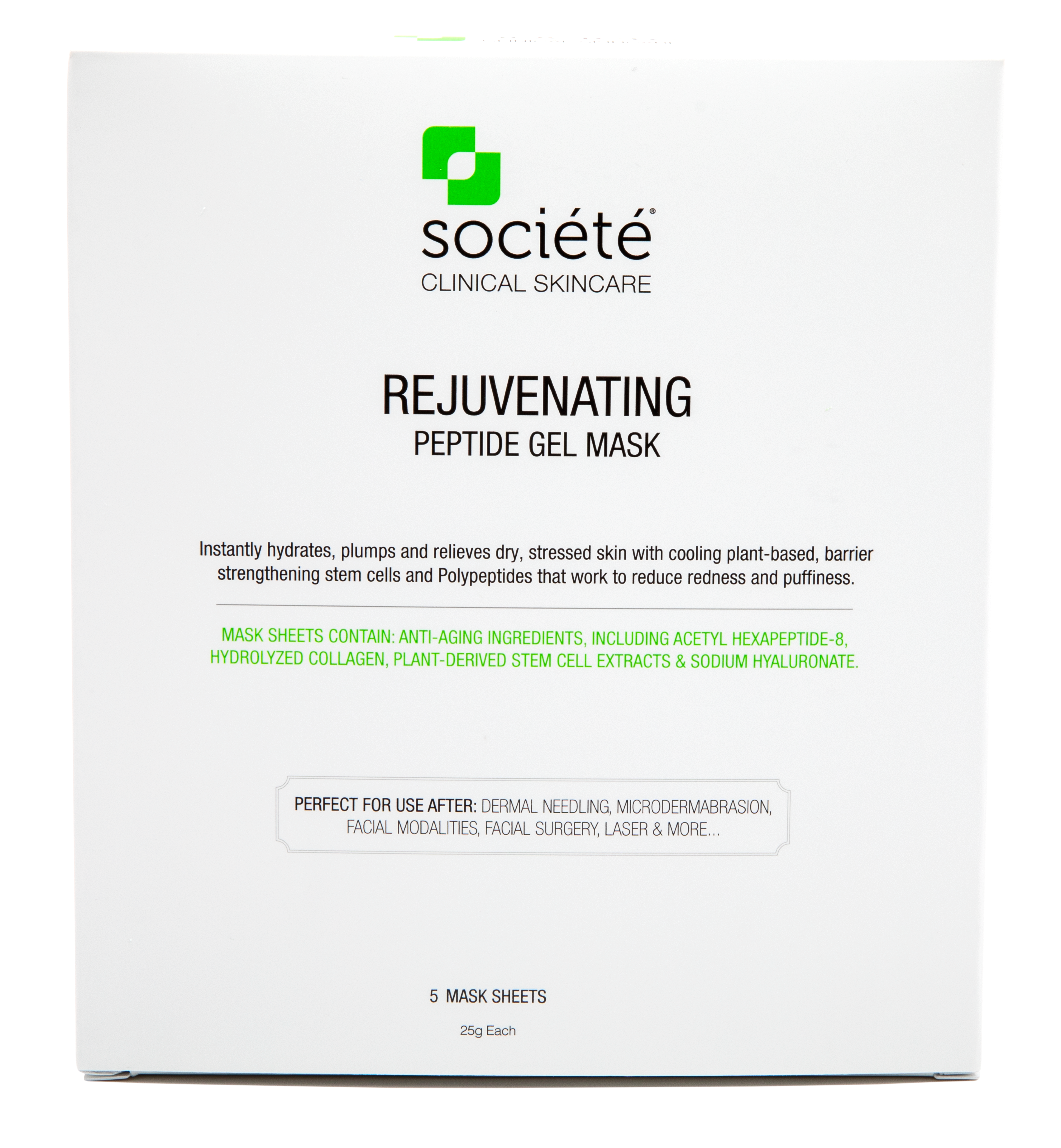 REJUVENATING PEPTIDE GEL MASK Plant-based, non-inflammatory, medical grade ingredients formulated to restore and strengthen the skin. Highly stabilized, active ingredients help to support the skin's defence barrier to smooth, protect and repair the skin.  