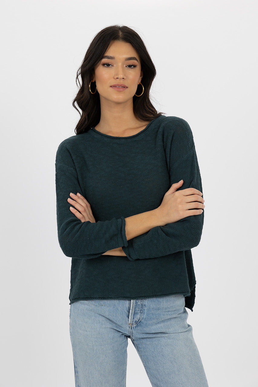 Humidity lifestyle casual clothing spring summer autumn winter range melbourne fashion high street Armadale calma spa HW24502 sofia sweater Atlantic blue front view
