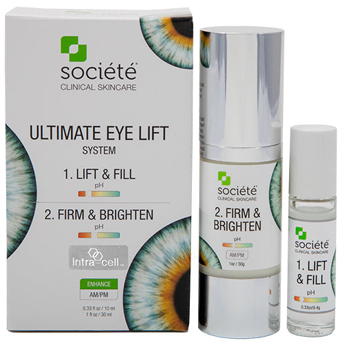 ULTIMATE EYE LIFT SYSTEM Plant-based, non-inflammatory, medical grade ingredients formulated to restore and strengthen the skin. Highly stabilized, active ingredients help to support the skin's defence barrier to smooth, protect and repair the skin. Stimulates collagen/elastin
Contains the most proliferative Peptide complexes
Reduces fine lines and wrinkles
Helps lighten dark circles under eyes by targeting the 3 key causes
rapid penetration Hydrates, firms and plumps skin 