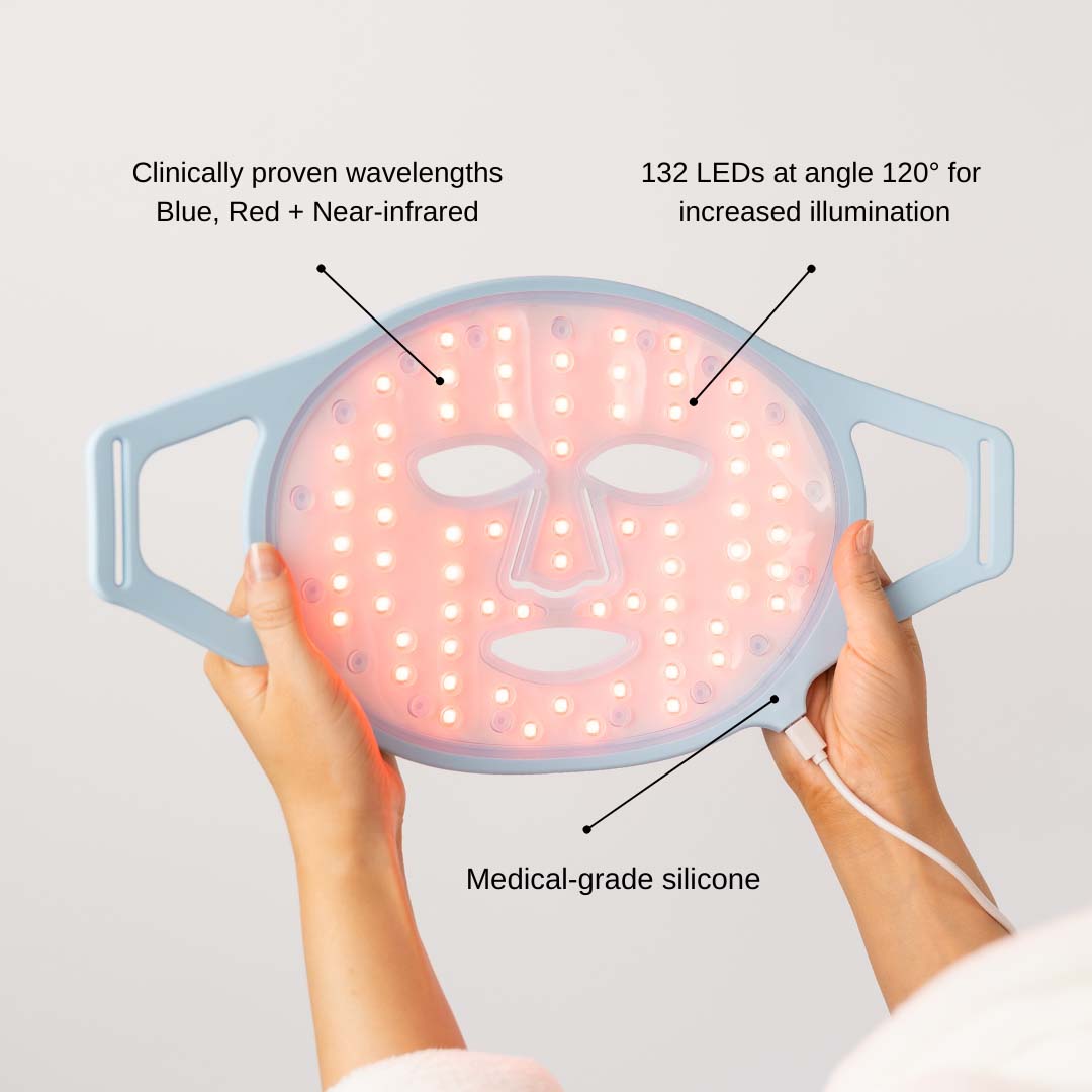 trudermal glow at home led mask with strap hands free high powered glowing skin acne premature aging calma spa skin clinic armadale melbourne detailed view