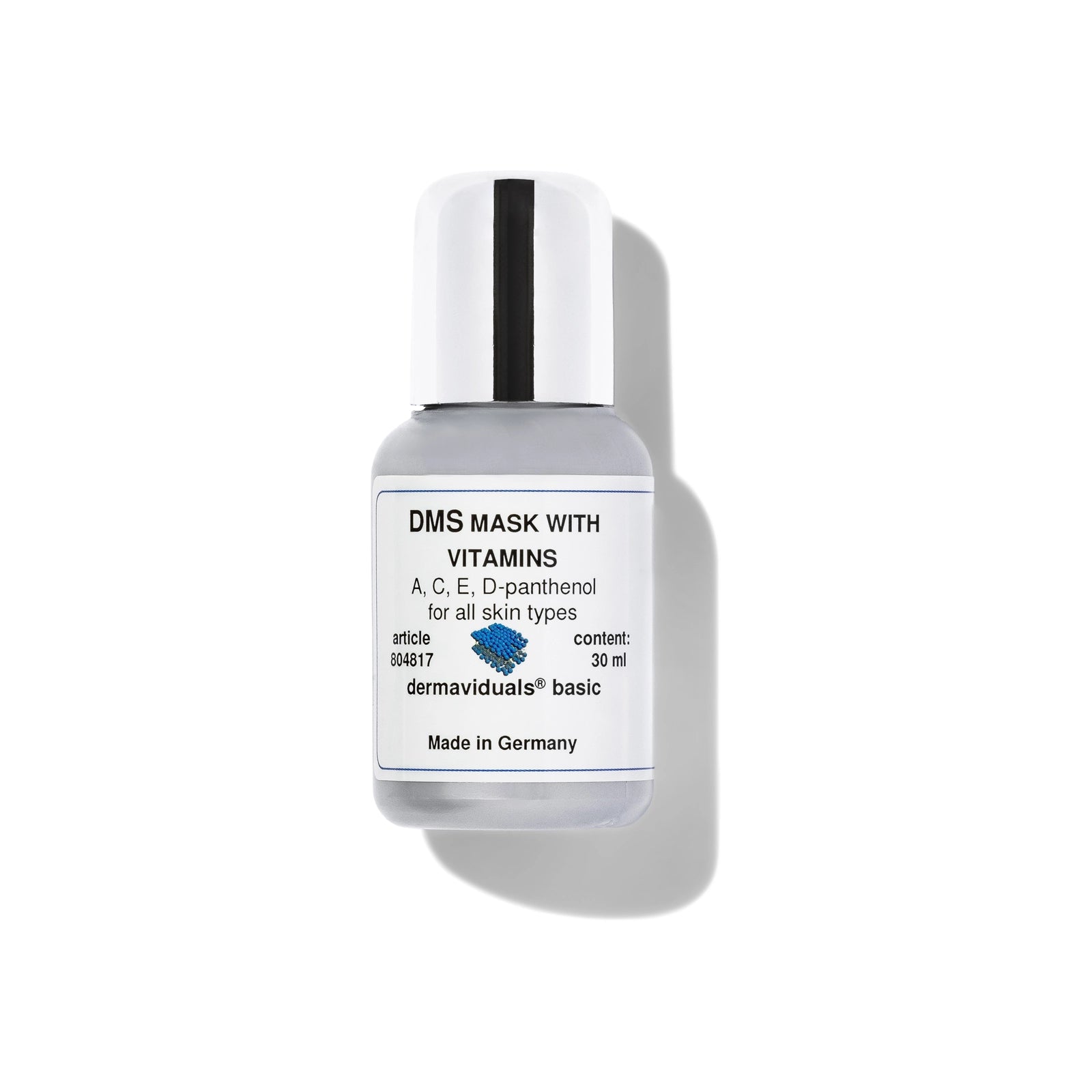 DMS® Mask with Vitamins A milky vitamin cocktail moisturiser or mask for oily to normal skin Rebalances all skin types
Restores hydration
Nourishes environmentally damaged skin
Antioxidants
Revitalising and regenerating
Perfect care for face, neck, décolleté, and hands
Can be used as a daily moisturiser
vitamins a c e d-panthenol