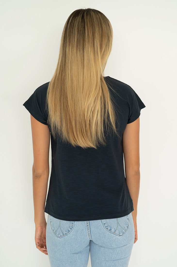Humidity lifestyle casual clothing melbourne fashion high street Armadale calma spa casual summer style HS23717 must have v neck navy back view